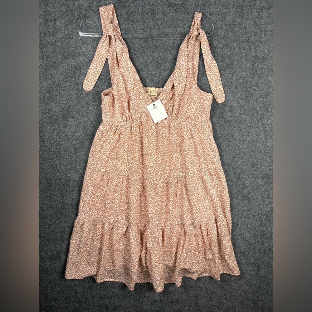 Bella Ella Boutique Tie Strap Mini Dress Tan Animal Print Size L
